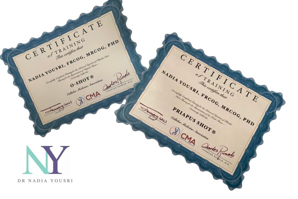 dr nadia yousri p shot and o shot certificates